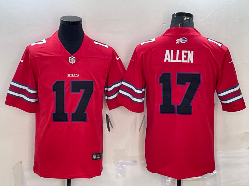 Men's Red Black Buffalo Bills #17 Josh Allen Stitched Football Jersey